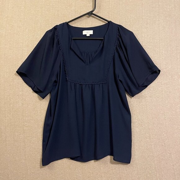 Loft Blouse Women's Small Dark Blue Flared Sleeves - Picture 1 of 10